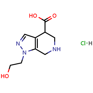 Chemical structure of 1-(2-hydroxyethyl)-1H,4H,5H,6H,7H-pyrazolo[3,4-c]pyridine-4-carboxylic acid hydrochloride , CAS 2947382-94-5, AChemBlock AD246954