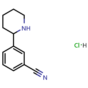 Chemical structure of 3-(piperidin-2-yl)benzonitrile hydrochloride , CAS 1203683-95-7, AChemBlock AD246956