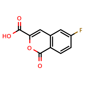 Chemical structure of 6-fluoro-1-oxo-1H-isochromene-3-carboxylic acid , CAS 1593866-68-2, AChemBlock AD246959