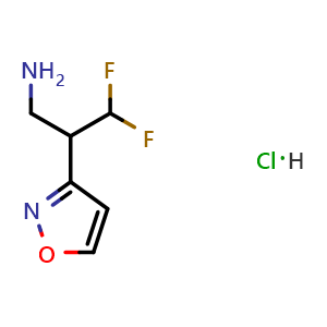 Chemical structure of 3,3-difluoro-2-(1,2-oxazol-3-yl)propan-1-amine hydrochloride , CAS 3026716-62-8, AChemBlock AD246960