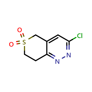 Chemical structure of 3-chloro-5H,7H,8H-6lambda6-thiopyrano[4,3-c]pyridazine-6,6-dione , CAS 1342565-87-0, AChemBlock AD246974