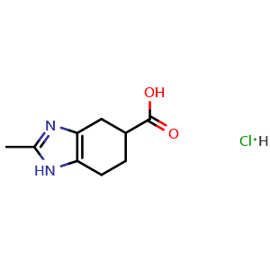 Chemical structure of 2-methyl-4,5,6,7-tetrahydro-1H-1,3-benzodiazole-5-carboxylic acid hydrochloride , CAS 131020-46-7, AChemBlock AD247019