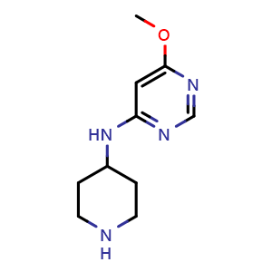 Chemical structure of 6-methoxy-N-(piperidin-4-yl)pyrimidin-4-amine , CAS 1354088-13-3, AChemBlock AD247024