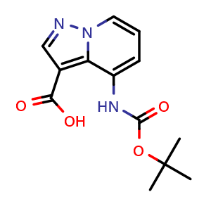 Chemical structure of 4-tert-Butoxycarbonylamino-pyrazolo[1,5-a]pyridine-3-carboxylic acid , CAS 1303968-45-7, AChemBlock AD247027