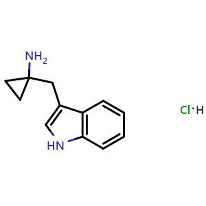 Chemical structure of 1-[(1H-indol-3-yl)methyl]cyclopropan-1-amine hydrochloride , CAS 2411638-56-5, AChemBlock AD247036