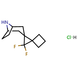Chemical structure of 3',3'-difluorodispiro[8-azabicyclo[3.2.1]octane-3,1'-cyclopropane-2',1''-cyclobutane] hydrochloride , AChemBlock AD247045