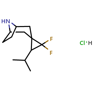 Chemical structure of 2',2'-difluoro-3'-(propan-2-yl)-8-azaspiro[bicyclo[3.2.1]octane-3,1'-cyclopropane] hydrochloride , CAS 2098126-98-6, AChemBlock AD247047