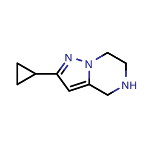 Chemical structure of 2-cyclopropyl-4H,5H,6H,7H-pyrazolo[1,5-a]pyrazine , CAS 1554484-85-3, AChemBlock AD247076