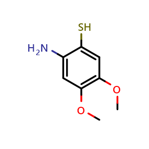 Chemical structure of 2-amino-4,5-dimethoxybenzene-1-thiol , CAS 100601-30-7, AChemBlock AD247077