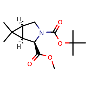 Chemical structure of (1R,2R,5S)-3-tert-butyl 2-methyl-6,6-dimethyl-3-azabicyclo[3.1.0]hexane-2,3-dicarboxylate , CAS 569679-07-8, AChemBlock AD247104