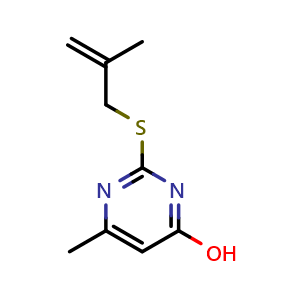 Chemical structure of 6-Methyl-2-((2-methylallyl)thio)pyrimidin-4-ol , CAS 325852-91-3, AChemBlock AD247109