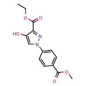 Chemical structure of ethyl 4-hydroxy-1-(4-(methoxycarbonyl)phenyl)-1H-pyrazole-3-carboxylate , CAS 379236-28-9, AChemBlock AD247116