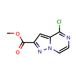 Chemical structure of methyl 4-chloropyrazolo[1,5-a]pyrazine-2-carboxylate , CAS 2091184-12-0, AChemBlock AD247120