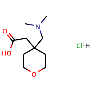 Chemical structure of 2-{4-[(dimethylamino)methyl]oxan-4-yl}acetic acid hydrochloride , CAS 2680528-01-0, AChemBlock AD247125
