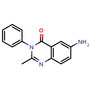 Chemical structure of 6-amino-2-methyl-3-phenyl-3,4-dihydroquinazolin-4-one , CAS 961-12-6, AChemBlock AD247126