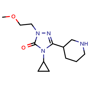 Chemical structure of 4-cyclopropyl-1-(2-methoxyethyl)-3-(piperidin-3-yl)-4,5-dihydro-1H-1,2,4-triazol-5-one , CAS 2198615-20-0, AChemBlock AD247153