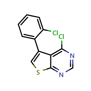 Chemical structure of 4-chloro-5-(2-chlorophenyl)thieno[2,3-d]pyrimidine , CAS 1133128-92-3, AChemBlock AD247157
