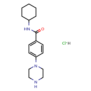 Chemical structure of N-cyclohexyl-4-(piperazin-1-yl)benzamide hydrochloride , CAS 2176124-88-0, AChemBlock AD247158