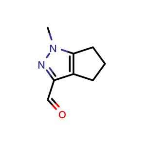 Chemical structure of 1-methyl-1H,4H,5H,6H-cyclopenta[c]pyrazole-3-carbaldehyde , CAS 1018584-73-0, AChemBlock AD247163
