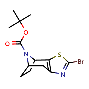 Chemical structure of tert-butyl 4-bromo-3-thia-5,11-diazatricyclo[6.2.1.0,{2,6}]undeca-2(6),4-diene-11-carboxylate , CAS 2413877-95-7, AChemBlock AD247169