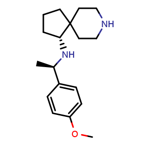 Chemical structure of (1R)-N-[(1R)-1-(4-methoxyphenyl)ethyl]-8-azaspiro[4.5]decan-1-amine , CAS 2007920-03-6, AChemBlock AD247184