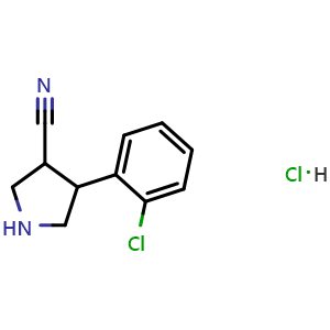 Chemical structure of 4-(2-chlorophenyl)pyrrolidine-3-carbonitrile hydrochloride , CAS 2097936-45-1, AChemBlock AD247186