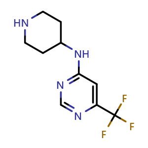 Chemical structure of N-(piperidin-4-yl)-6-(trifluoromethyl)pyrimidin-4-amine , CAS 1448960-72-2, AChemBlock AD247187
