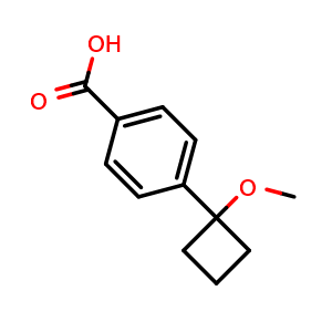 Chemical structure of 4-(1-methoxycyclobutyl)benzoic acid , CAS 1890013-37-2, AChemBlock AD247192