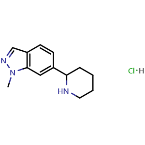 Chemical structure of 1-methyl-6-(piperidin-2-yl)-1H-indazole hydrochloride , CAS 2549041-92-9, AChemBlock AD247208