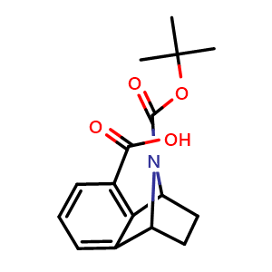 Chemical structure of 11-[(tert-butoxy)carbonyl]-11-azatricyclo[6.2.1.0,{2,7}]undeca-2,4,6-triene-3-carboxylic acid , CAS 3026716-68-4, AChemBlock AD247219