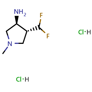 Chemical structure of (3S,4R)-4-(difluoromethyl)-1-methylpyrrolidin-3-amine dihydrochloride , CAS 3037660-12-8, AChemBlock AD247226