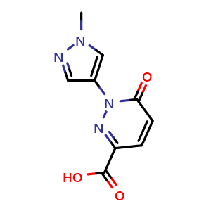 Chemical structure of 1-(1-methyl-1H-pyrazol-4-yl)-6-oxo-1,6-dihydropyridazine-3-carboxylic acid , CAS 2703752-47-8, AChemBlock AD247234