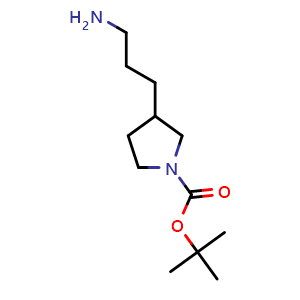 Chemical structure of tert-butyl 3-(3-aminopropyl)pyrrolidine-1-carboxylate , CAS 1000522-26-8, AChemBlock AD247236