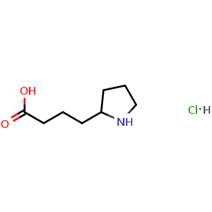 Chemical structure of 4-(pyrrolidin-2-yl)butanoic acid hydrochloride , CAS 98552-68-2, AChemBlock AD247237