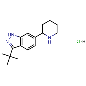 Chemical structure of 3-tert-butyl-6-(piperidin-2-yl)-1H-indazole hydrochloride , CAS 2602564-58-7, AChemBlock AD247242