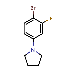 Chemical structure of 1-(4-Bromo-3-fluorophenyl)pyrrolidine , CAS 1352208-11-7, AChemBlock AD247252
