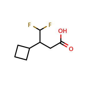 Chemical structure of 3-cyclobutyl-4,4-difluorobutanoic acid , CAS 1783763-33-6, AChemBlock AD247257