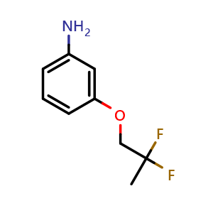 Chemical structure of 3-(2,2-difluoropropoxy)aniline , CAS 1785570-88-8, AChemBlock AD247262