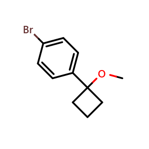Chemical structure of 1-Bromo-4-(1-methoxycyclobutyl)benzene , CAS 865204-04-2, AChemBlock AD247263