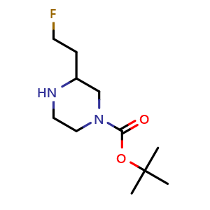 Chemical structure of tert-Butyl 3-(2-fluoroethyl)piperazine-1-carboxylate , CAS 1785571-53-0, AChemBlock AD247268