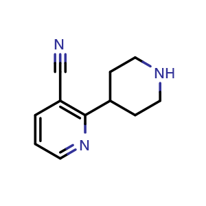 Chemical structure of 2-(piperidin-4-yl)nicotinonitrile , CAS 630116-81-3, AChemBlock AD247277