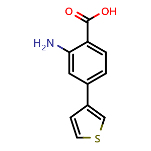 Chemical structure of 2-amino-4-(thiophen-3-yl)benzoic acid , CAS 1096770-86-3, AChemBlock AD247279