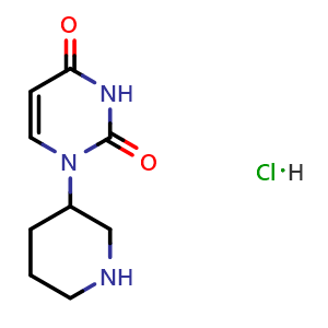 Chemical structure of 1-(piperidin-3-yl)-1,2,3,4-tetrahydropyrimidine-2,4-dione hydrochloride , CAS 2307552-62-9, AChemBlock AD247296