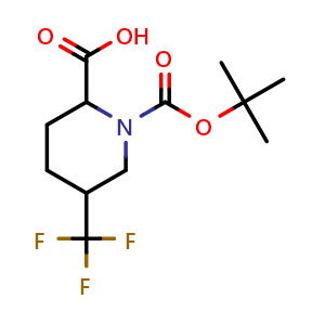 Chemical structure of 1-[(tert-butoxy)carbonyl]-5-(trifluoromethyl)piperidine-2-carboxylic acid , CAS 2383806-53-7, AChemBlock AD247306
