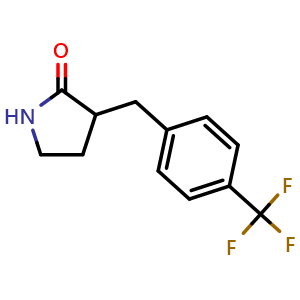 Chemical structure of 3-[4-(trifluoromethyl)benzyl]pyrrolidin-2-one , CAS 1350989-17-1, AChemBlock AD247313