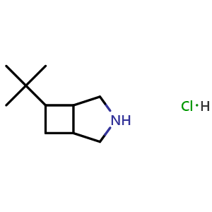 Chemical structure of 6-tert-butyl-3-azabicyclo[3.2.0]heptane hydrochloride , CAS 3037703-57-1, AChemBlock AD247326