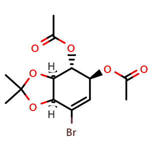 Chemical structure of [(3aS,4R,5S,7aS)-4-acetoxy-7-bromo-2,2-dimethyl-3a,4,5,7a-tetrahydro-1,3-benzodioxol-5-yl] acetate , CAS 1393364-58-3, AChemBlock AD247329
