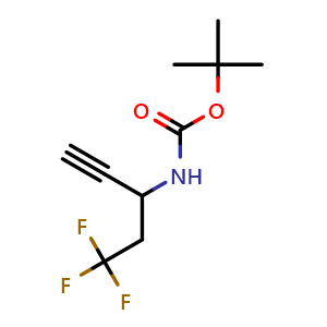 Chemical structure of tert-butyl N-(5,5,5-trifluoropent-1-yn-3-yl)carbamate , CAS 1301229-61-7, AChemBlock AD247337