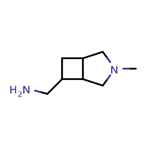 Chemical structure of 1-{3-methyl-3-azabicyclo[3.2.0]heptan-6-yl}methanamine , CAS 1784611-74-0, AChemBlock AD247350