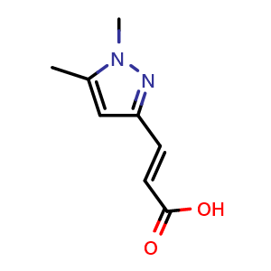 Chemical structure of (2E)-3-(1,5-dimethyl-1H-pyrazol-3-yl)prop-2-enoic acid , CAS 32464-81-6, AChemBlock AD247371